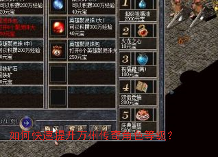 如何快速提升万州传奇角色等级? 如何快速提升万州传奇角色等级?